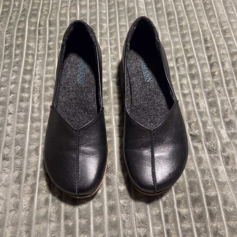 Stegmann Liesl Leather Skimmer Womens Black Comfort Flats Cork Sole 7.5/8